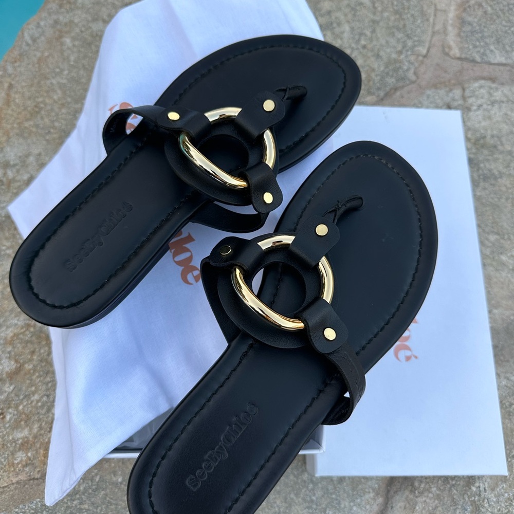 See By Chloe Calf Hana Flip Flop Black size 40 or 10 US new with tags